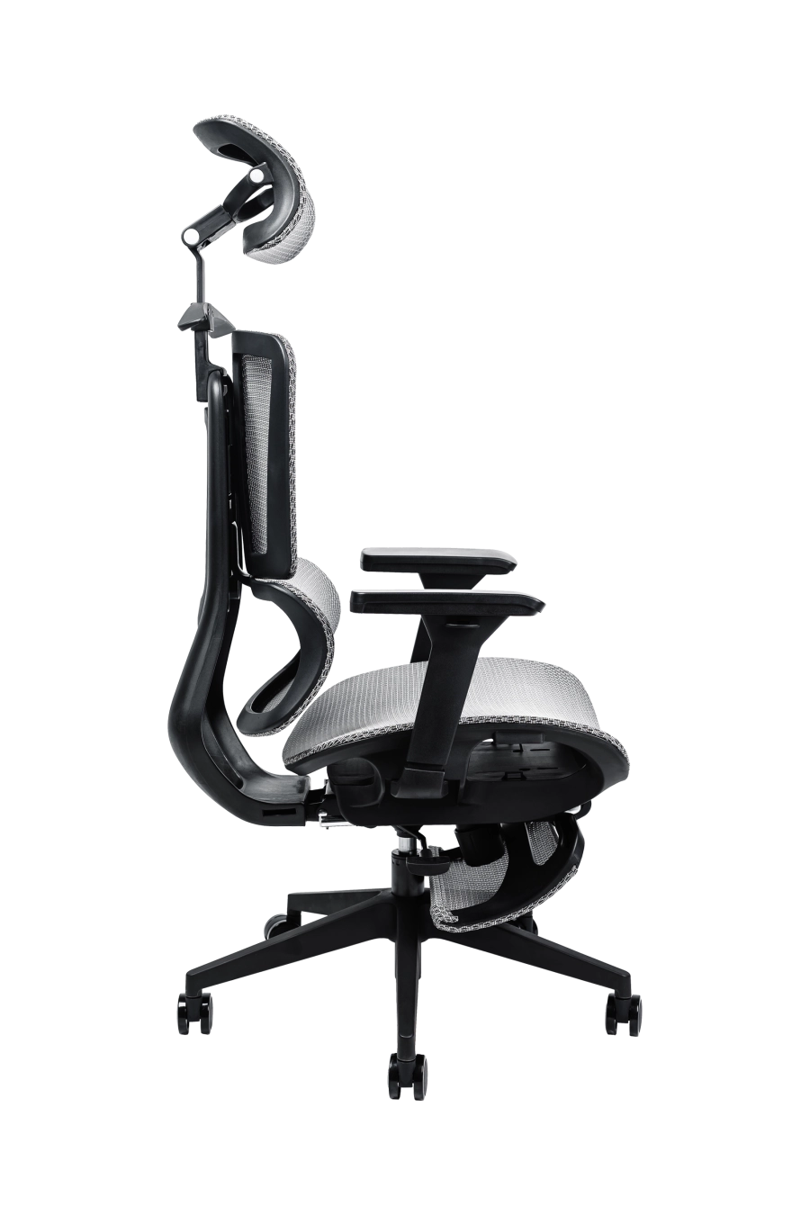 Split: CUSTÓ Split este echipat pentru versatilitate totală: plasă elastomerică ventilată, suport lombar reglabil, tetieră 3D și cotiere 3D pentru ajustare milimetrică. Reglarea pe înălțime a spătarului și șezutul glisant adaptă scaunul la orice statură. Suportul pentru picioare și umerașul integrat transformă spațiul într-o mini-zonă de relaxare fără a ieși din fluxul de lucru. Mecanismul sincron menține echilibrul ergonomic, iar roțile din poliuretan se mișcă lin pe pardoseală. Finisajul gri subtil se potrivește birourilor high-tech care favorizează soluții all-in-one.