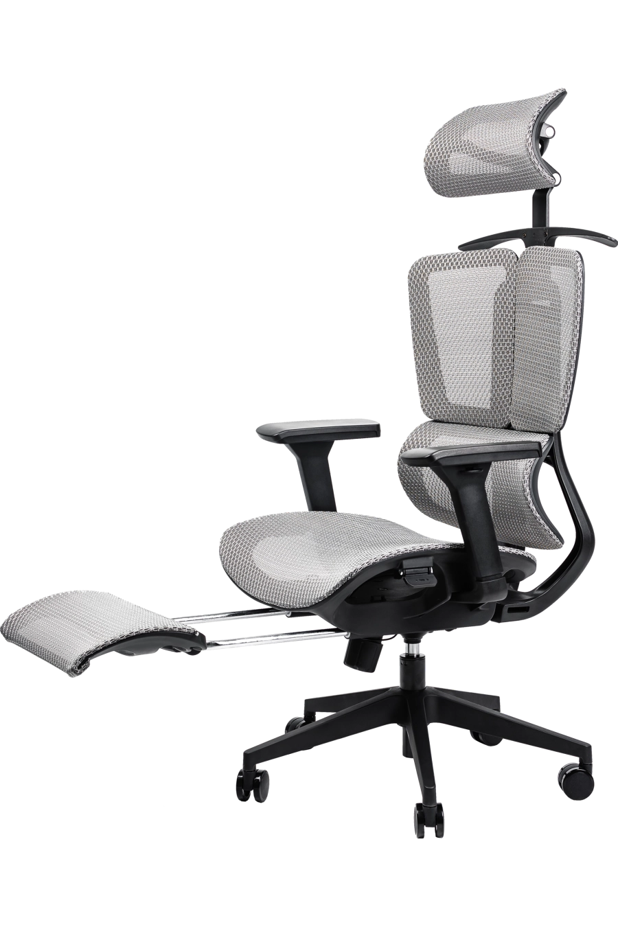 Split: CUSTÓ Split este echipat pentru versatilitate totală: plasă elastomerică ventilată, suport lombar reglabil, tetieră 3D și cotiere 3D pentru ajustare milimetrică. Reglarea pe înălțime a spătarului și șezutul glisant adaptă scaunul la orice statură. Suportul pentru picioare și umerașul integrat transformă spațiul într-o mini-zonă de relaxare fără a ieși din fluxul de lucru. Mecanismul sincron menține echilibrul ergonomic, iar roțile din poliuretan se mișcă lin pe pardoseală. Finisajul gri subtil se potrivește birourilor high-tech care favorizează soluții all-in-one.